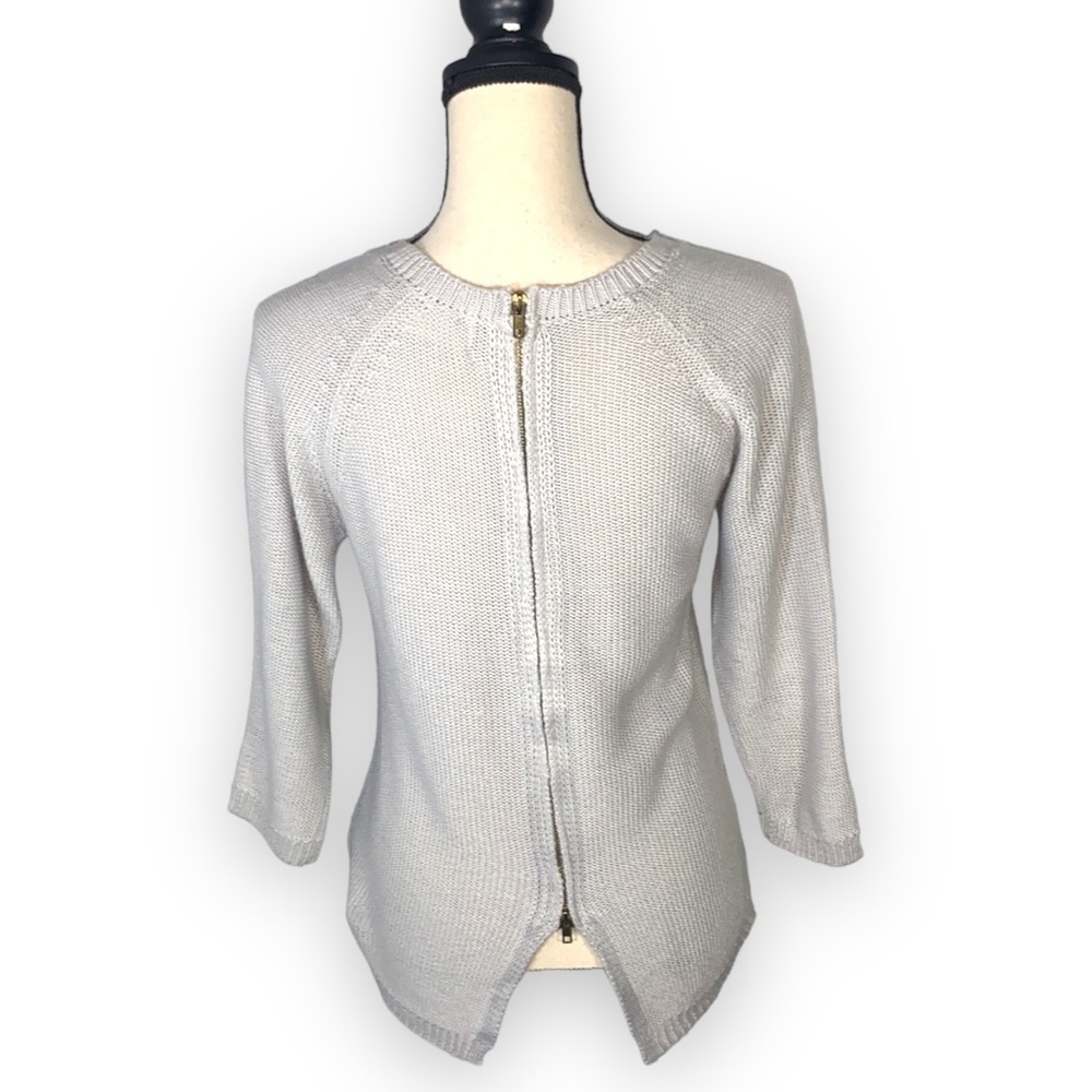 Zara Knit Gray Zipper Back Crewneck Pullover Sweater size Medium